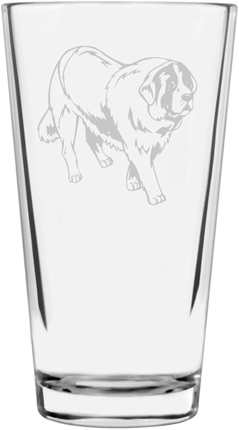 Saint Bernard Dog Themed Etched All Purpose 16oz Pint Glass