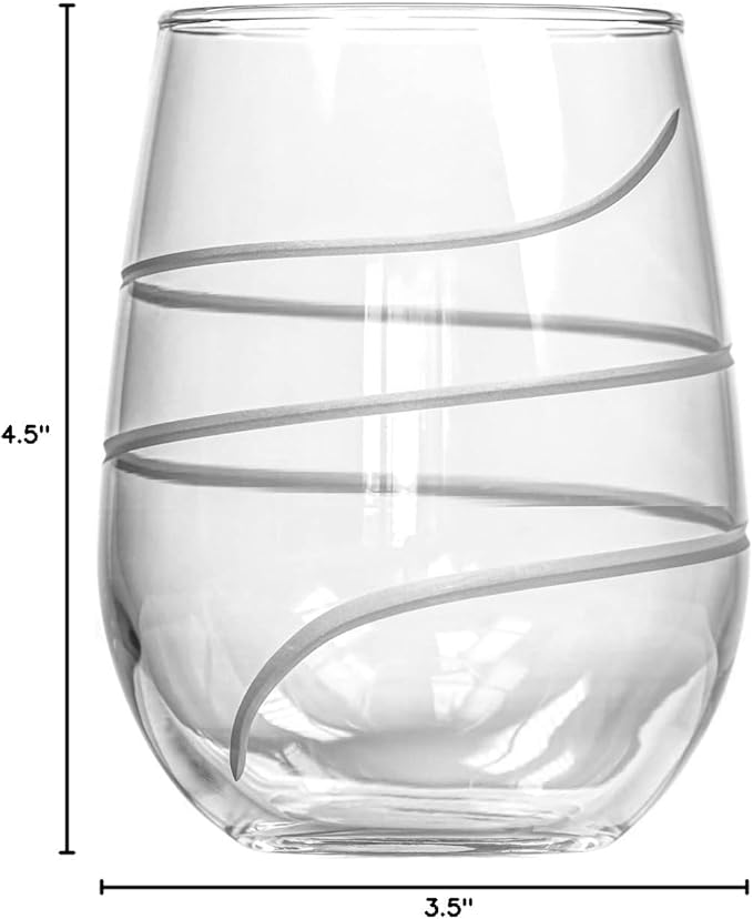 Rolf Glass Twist Stemless Wine Tumbler 18 ounce | Proudly Made in the USA | Stemless Wine Glasses | Lead-Free Glass | Etched Tumbler Glasses (Set of 4)