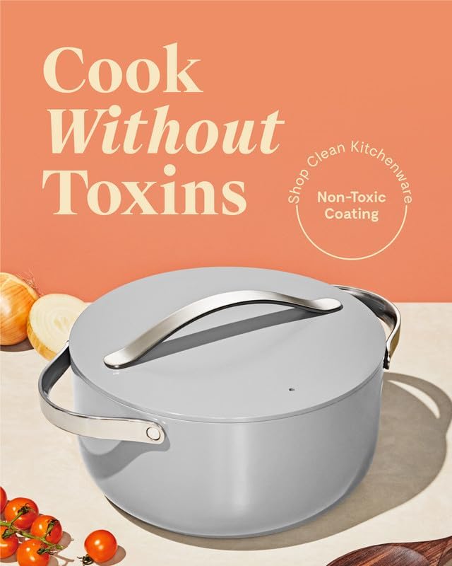 Caraway Nonstick Ceramic Dutch Oven Pot with Lid (6.5 qt, 10.5") - Non Toxic, PTFE & PFOA Free - Oven Safe & Compatible with All Stovetops (Gas, Electric & Induction) - Gray