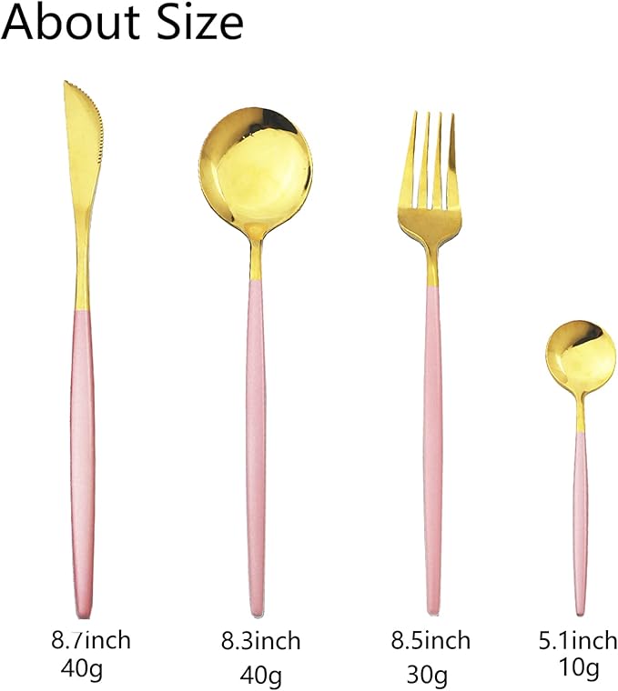 JASHII Flatware Serving Set 24 Piece, Stainless Steel Silverware Set, Pink Gold Cutlery Set, Modern Elegant Tableware Set for Party, Christmas, Dinner (Pink Gold)