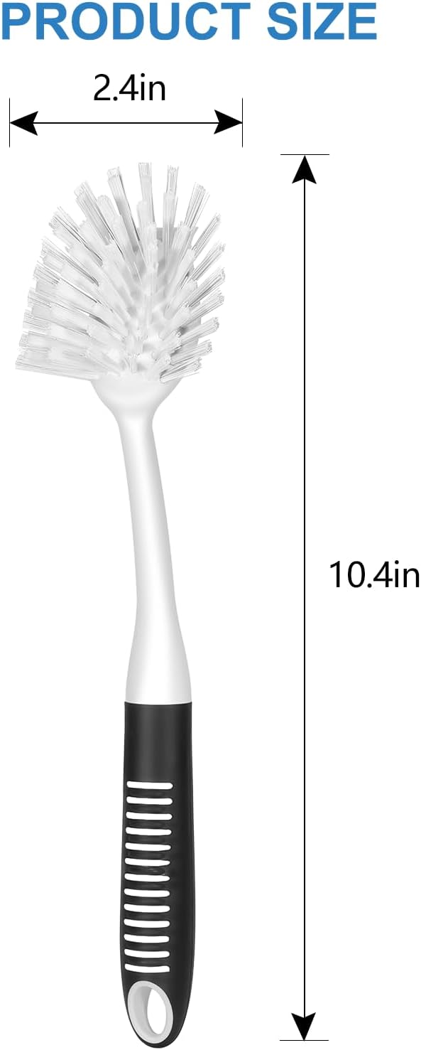 SetSail Dish Brush with Handle, 2 Pack Stiff Bristles Dish Scrubber with Built-in Scraper Dish Scrub Brushes for Cleaning Dishes, Pots and Pans, Kitchen Sink, White