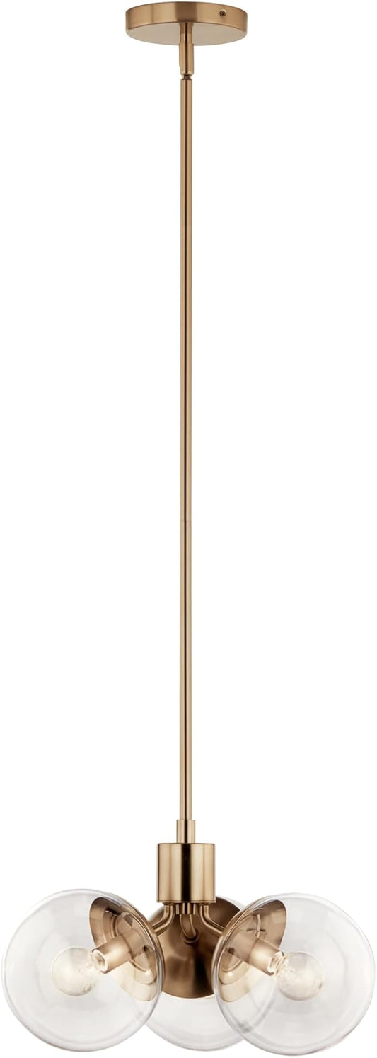 KICHLER Silvarious 3-Light Convertible Pendant, Soft Modern Light with Clear Glass in Polished Nickel, for Hallway, Dining Nook, Bedroom or Kitchen (9.5" x 16.5"), 52700CPZCLR