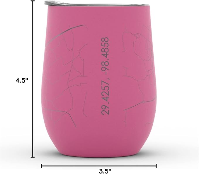 Well Told Engraved San Antonio Texas Map Insulated Wine Tumbler, Etched Stainless Steel Cup (12 oz, Sunset Pink) City Map Insulated Tumbler, Custom Insulated Tumbler, Outdoor Drinkware
