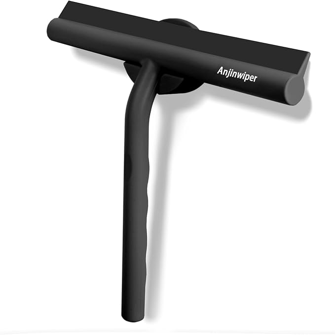 All-Purpose Shower Squeegee for Glass Doors, Shower Door Squeegee with Hook, Silicone Squeegee for Bathroom, Shower Doors, Mirrors, Tiles(Black)
