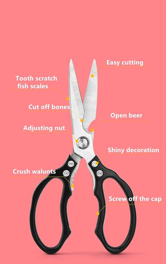 AWinjoy Heavy Duty Sharp Kitchen Scissors, Dishwasher Safe, Cooking Shears for Meat, Chicken, Fish, Poultry, Herb, Bread (Black)