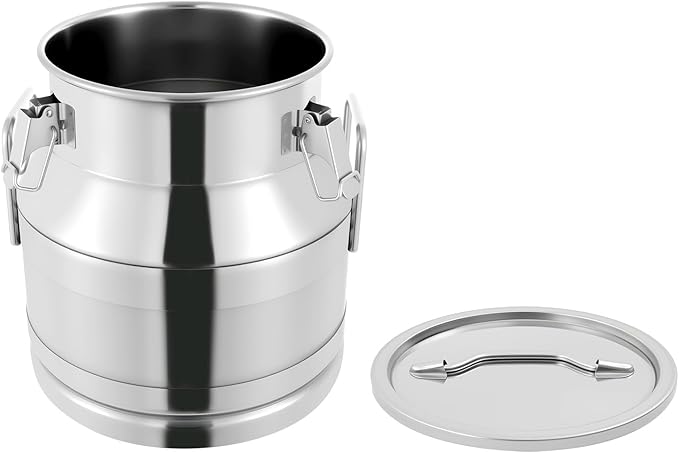 Milk Can Stainless Steel Containers with Lids Old Fashion Milk Jug Metal Bucket with Practical Handles, Sealed Bucket for Milk Water Wine Honey Oil Rice Tea Beans Grains (20L/5.28Gal)