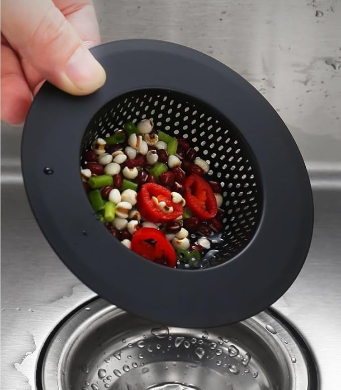 AJOMAN Kitchen Sink Drain Strainer Basket and Sink Drain Stopper, Sink Strainers for Kitchen Sink, Food Catcher(Matte Black, 4 Pieces Total)