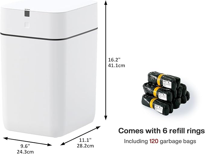 Airdeer Automatic Trash Can, 4 Gallon Self Sealing and Self-Changing Smart Trash Can, Motion Sensor, Touchless Garbage can with lid for Kitchen Bathroom Bedroom, 6 Refill Rings(A1, Black Line)