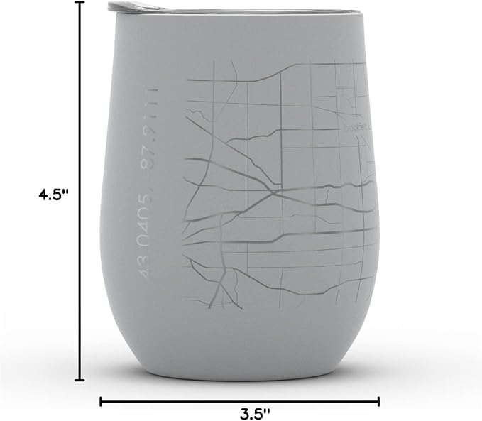 Well Told Engraved Milwaukee Wisconsin Map Insulated Wine Tumbler, Etched Stainless Steel Cup (12 oz, Dockside Gray) City Map Insulated Tumbler, Custom Insulated Tumbler, Outdoor Drinkware