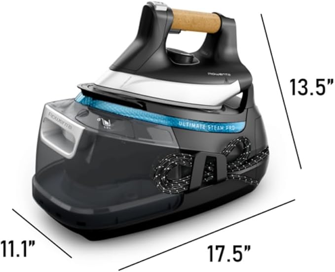 Rowenta, Iron, Ultimate Steam Pro Stainless Steel Soleplate Professional Steam Station for Clothes, 1800 Watts, 1.3L Removable Tank, Boiler Technology, Fast Heat Up, Black Clothes Iron, DG8668