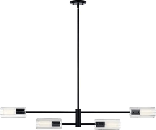 KICHLER Velestino 47.50" 4 Light Linear Chandelier in Black, for Dining Room, Living Room, (7" x 47.50") 52681BK