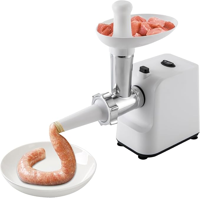Meat Grinder, 1000W Electric Grinder For Meat with Attachments, Stainless Steel Sausage Maker Machine Kubbe Kit with 3 Grinding Plates Automatic Meat Grinder for Home & Kitchen (White)