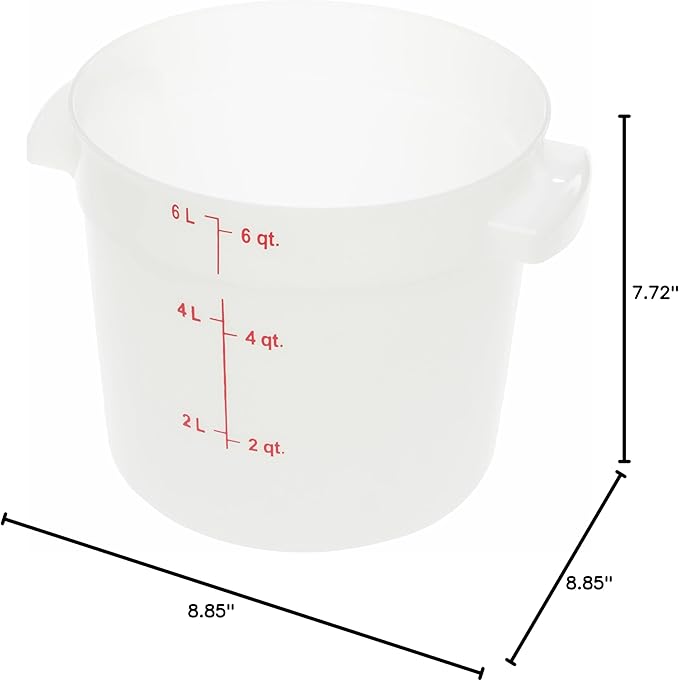 Carlisle FoodService Products Storplus Round Food Storage Container with Stackable Design for Catering, Buffets, Restaurants, Polyethylene (Pe), 6 Quart, White, (Pack of 12)