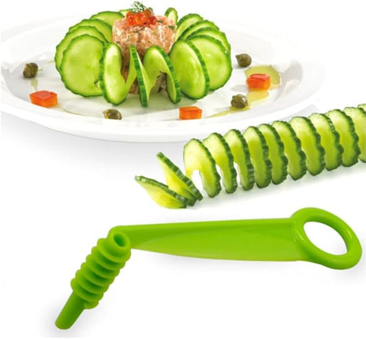 2Pcs Spiral Vegetable Slicer Set, Manual Handheld Kitchen Tool with Screw Peeler, Potato Cucumber Vegetables Spiral Knife ,Kitchen and Dining Tools Graters,Peelers and Slicers(Green)