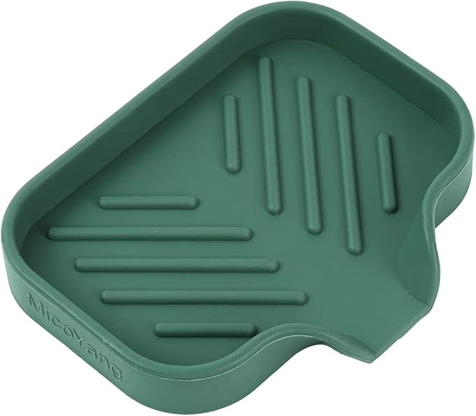 Silicone Bathroom Soap Dishes with Drain Spout-Bathroom and Kitchen Sink Organizer,Sponge Holder,Dish Soap Tray,Perfect for Dispenser,Scrubber,Bottle,Cup on Sink or Counter-Green 4.9"×3.2"