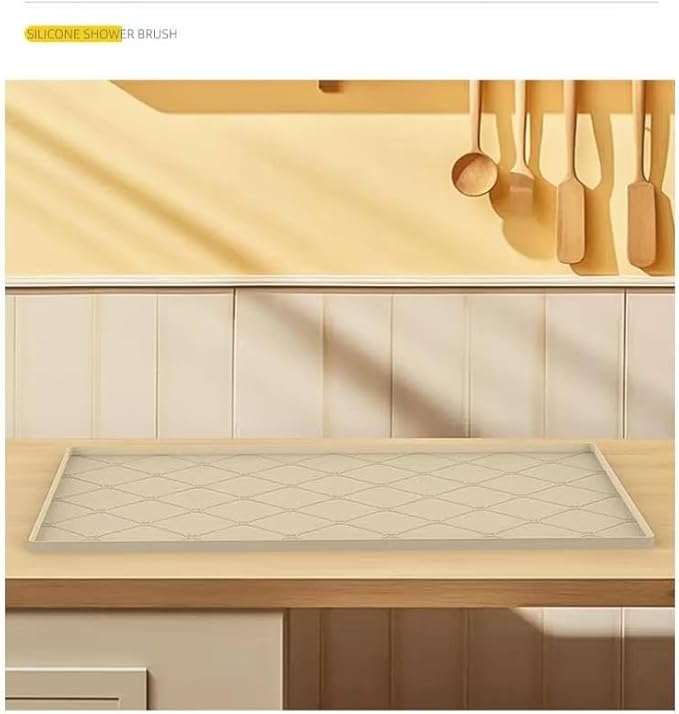 19" × 22" Under Sink Mats for Kitchen - Waterproof Under-Sink Organizers Sink Mat Protectors, Flexible Silicone Drip Tray Pet Food Mats Kitchen Bathroom Drawer Shelf and Cabinet Liner, Beige