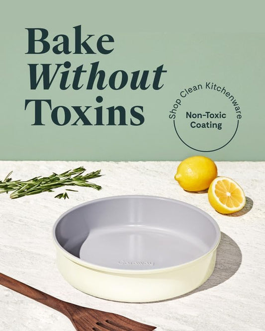 Caraway Non-Stick Ceramic 9β Circle Pan - Naturally Slick Ceramic Coating - Non-Toxic, PTFE & PFOA Free - Perfect for Birthday Cakes, Tartes, & More - White