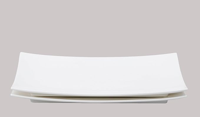 Bone China Square Shape, Elegance White Rectangular Platter 9" x 5", Set of 2 Pieces