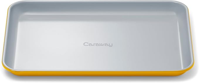 Caraway Nonstick Ceramic Small Baking Sheet (9x13”) – Non-Toxic, PTFE & PFOA Free – Oven Safe – Aluminized Steel Core – Mini Sheet Pan for Baking, Roasting & More - Marigold
