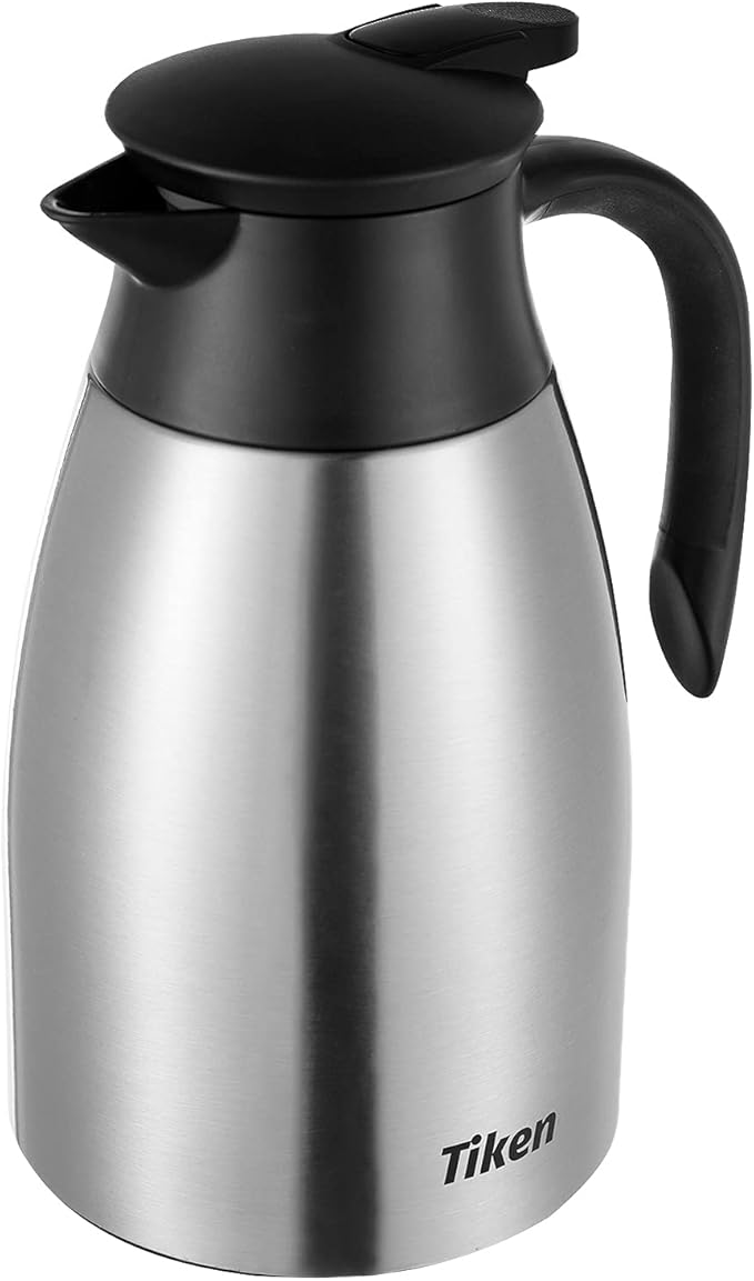 Tiken 51 Oz Thermal Coffee Carafe, Stainless Steel Insulated Vacuum Coffee Carafes For Keeping Hot, 1.5 Liter Beverage Dispenser (Silver)