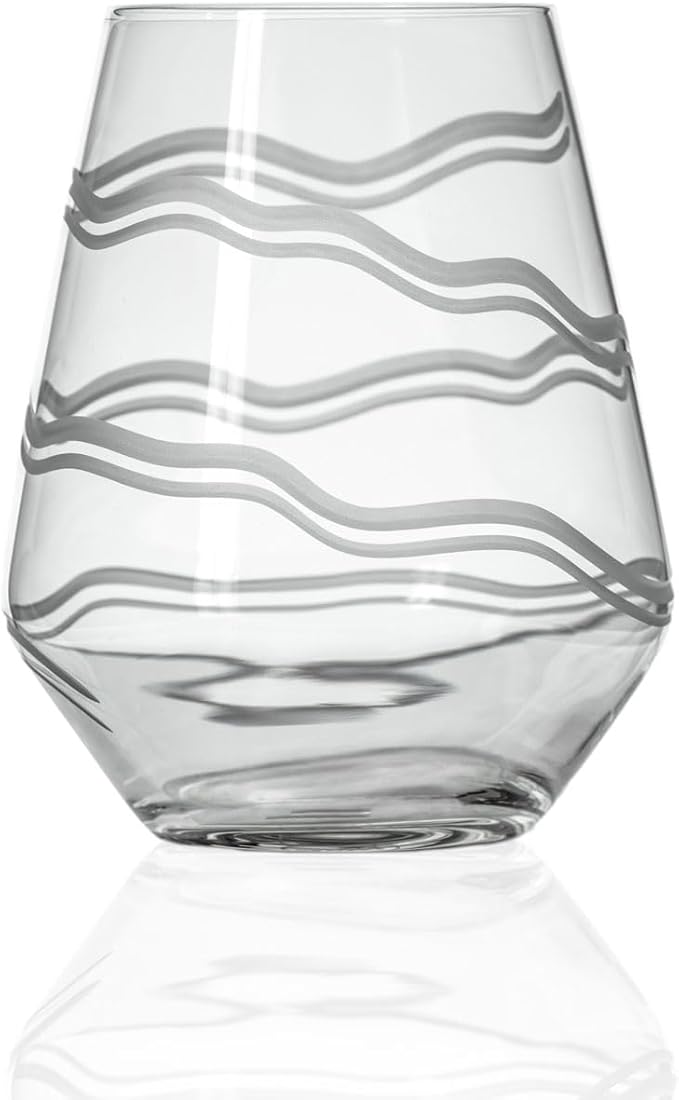 Rolf Glass Good Vibrations Stemless Wine Glass | 18oz Set of 2 | Lead-Free and Diamond-Wheel Engraved | Proudly Made in the USA | Etched Spiral Design