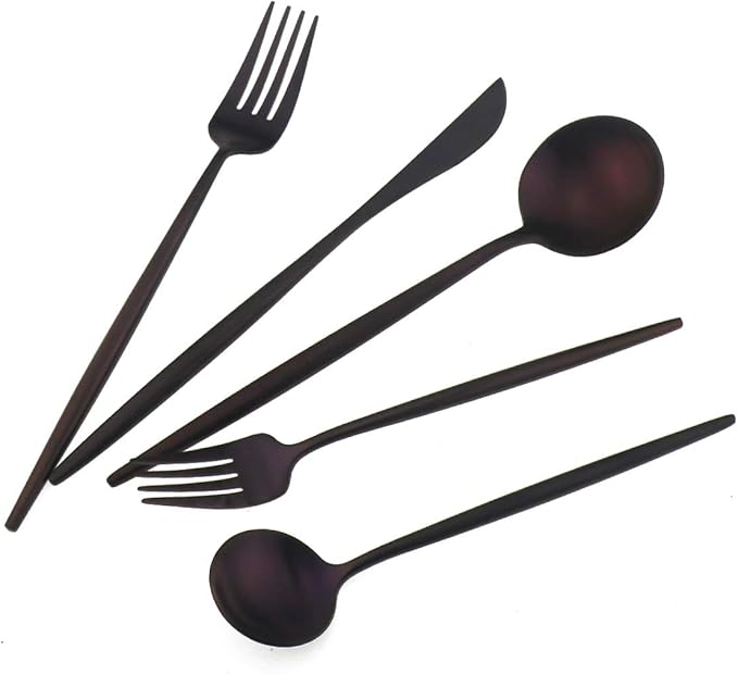 Matte Purple Silverware Set,Gugrida 5-Piece 18/10 Stainless Steel Satin Finish Flatware Set,Kitchen Utensil Set,Tableware Travel Cutlery Set for Camping Office or School Lunch, Dishwasher Safe