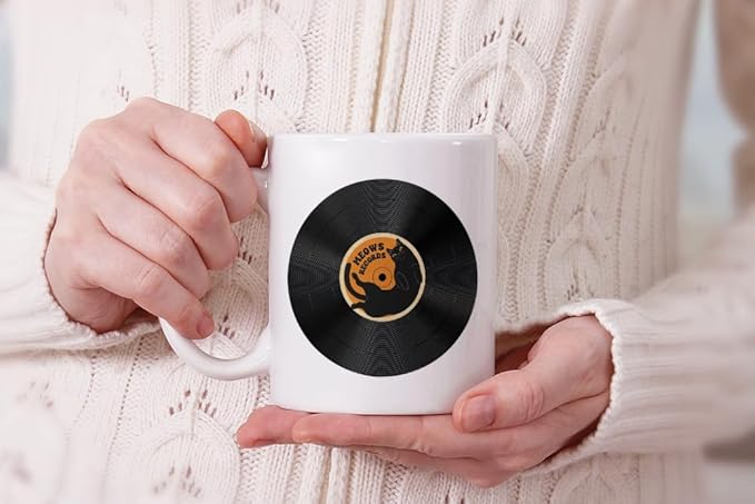 MUGBREW Black Cat Meows Records Ceramic Coffee Mug Tea Cup, 11 OZ