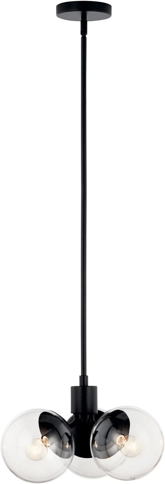 KICHLER Silvarious 3-Light Convertible Pendant, Soft Modern Light with Clear Glass in Black, for Hallway, Dining Nook, Bedroom or Kitchen (9.5" x 16.5"), 52700BKCLR