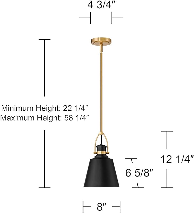 Possini Euro Design West 8" Mid Century Modern Pendant Ceiling Light Fixture Dining Room Over Table Kitchen Island Foyer Drum Hanging Matte Black Sand Gold Finish Hallway Entryway Living Room Mini