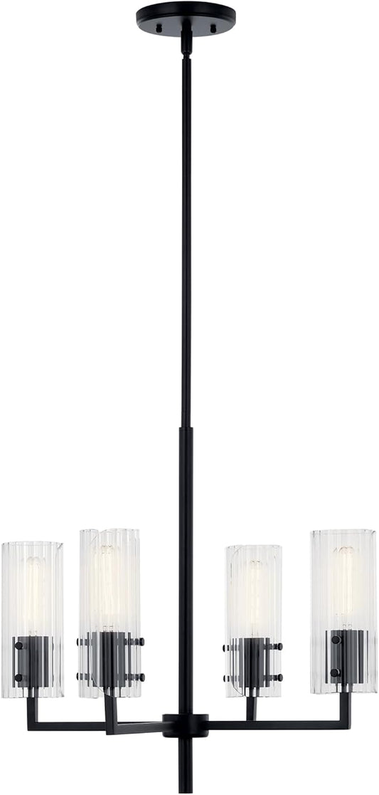 KICHLER Velestino 20.5" 4 Light Chandelier in Black, for Small Foyer, Dining Room, Living Room, Bedroom, (19.25" x 20.5") 52678BK