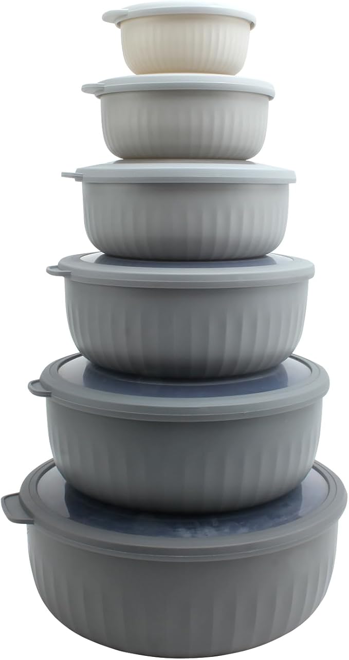 COOK WITH COLOR Prep Bowls with Lids- Wide and Deep Nesting Plastic Small Mixing Bowl Set with Lids, 12 Piece Set - Wide Bowls, Gray