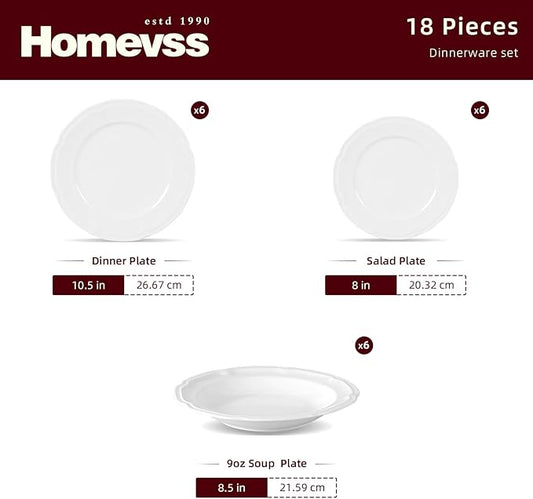 HomeVss, New Bone China Embossed French Countryside 18pc Dinnerware Set