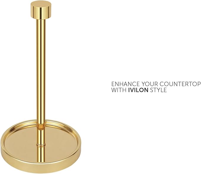 Ivilon Countertop Paper Towel Holder - Modern End Cap Minimalist Design - Color Gold Polished