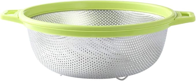 Stainless Steel Colander With Handle and Legs, Large Metal Green Strainer for Pasta, Spaghetti, Berry, Veggies, Fruits, Noodles, Salads, 5-quart 10.5” Kitchen Mesh Colander, Dishwasher Safe