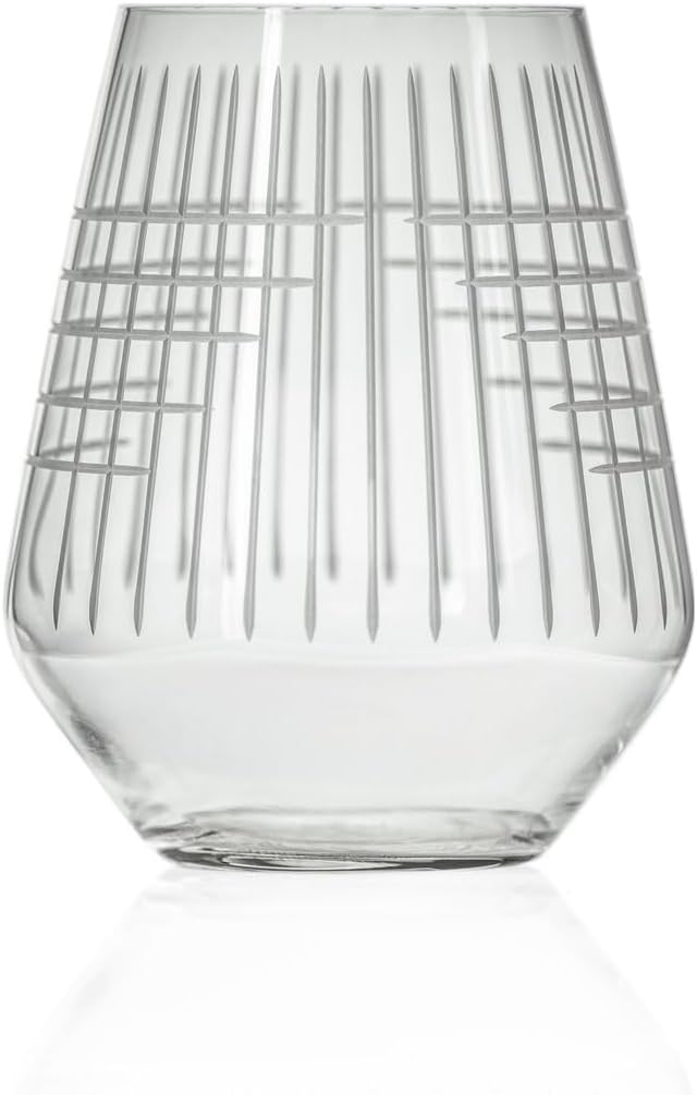 Rolf Glass Matchstick Stemless Wine Tumbler 18 ounce - Stemless Wine Glasses Set of 2 – Lead-Free Crystal Glass - Etched Tumbler Glasses - Made in the USA