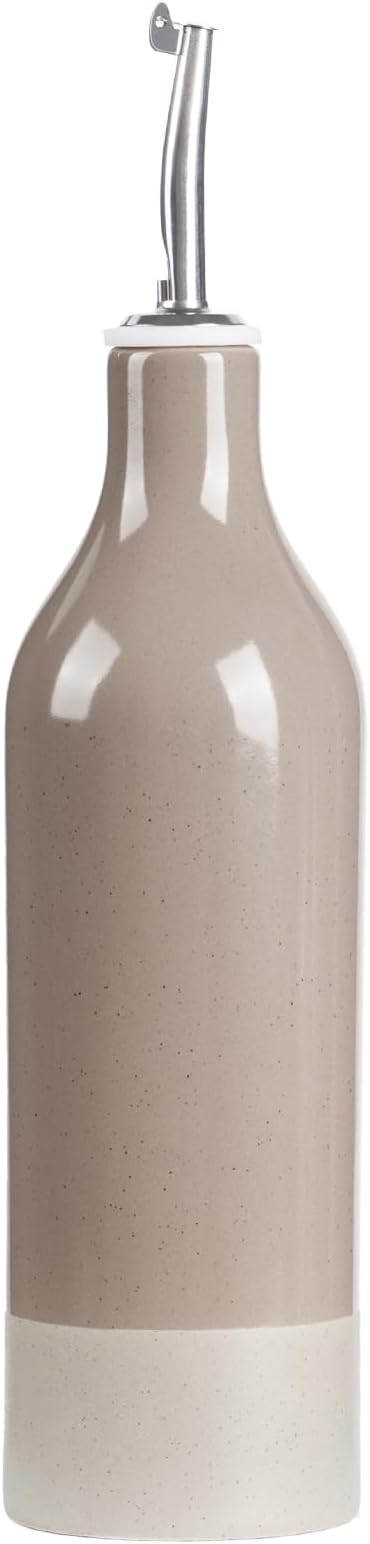 famiware Milkyway 16oz Ceramic Olive Oil Dispenser Bottle, 1 Piece Oil Dispenser for Kitchen with Stainless Steel Pourers, Suitable for Storage Vinegar, Soy Sauce, Coffee Syrup, Cinnamon Brown
