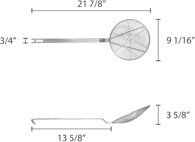 TrueCraftware- 9-Inch Round Spiral Wire Skimmer with 13" Handle Length Nickel Plated- Kitchen Utensil Food Strainer Skimmer Spoon for Cooking Sieve Sifters Rice Quinoa Pasta Fruits Vegetables etc.