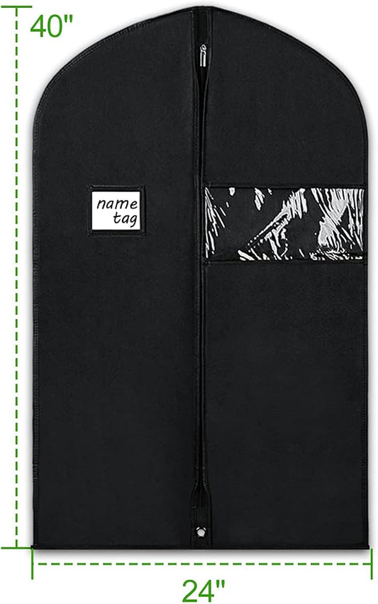 KEEGH 40" Suit Bags for Closet Storage (Set of 16) Garment Bags for Hanging Clothes, Suit Cover Bags for Suits Coats Dress with Zipper and Transparent Window, Black