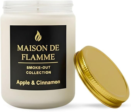Apple & Cinnamon Odor-Eliminating Scented Candle (White Jar, 200g/7oz) | Long-Lasting Premium Soy Wax Candle for Smoke, Kitchen & Pet Odors