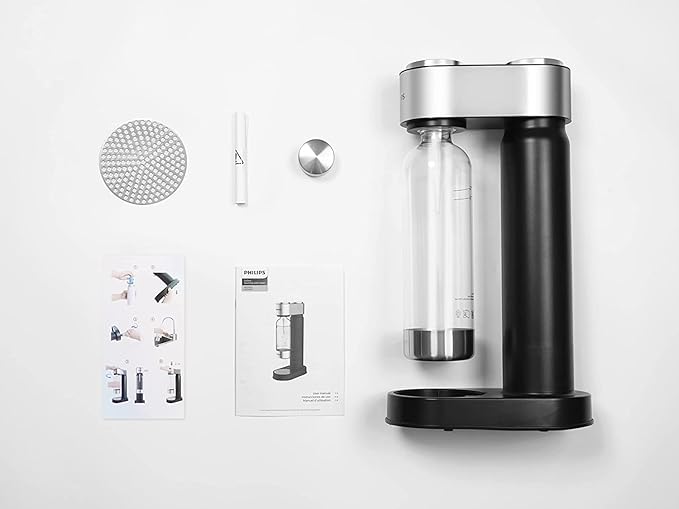 PHILIPS ADD4902BKO/37 Sparkling Water Maker, Soda Maker, Soda Streaming Machine with 1L Carbonating Bottle, Seltzer Fizzy Water Maker, Compatible with Any Screw-in 60L CO2 Carbonator(NOT Included)