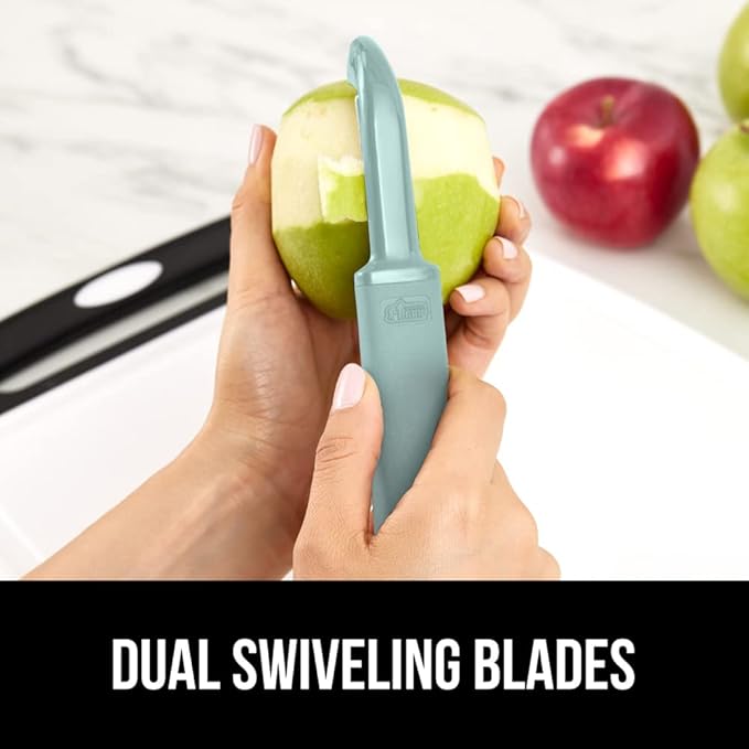 GORILLA GRIP Patented BPA-Free Sharp Stainless Steel Dual Swivel Vegetable Peeler, Soft Comfortable Handle, Smoothly Peel Apples, Potatoes, Carrots, Includes Blade Cover, Kitchen Tool Peelers, Mint
