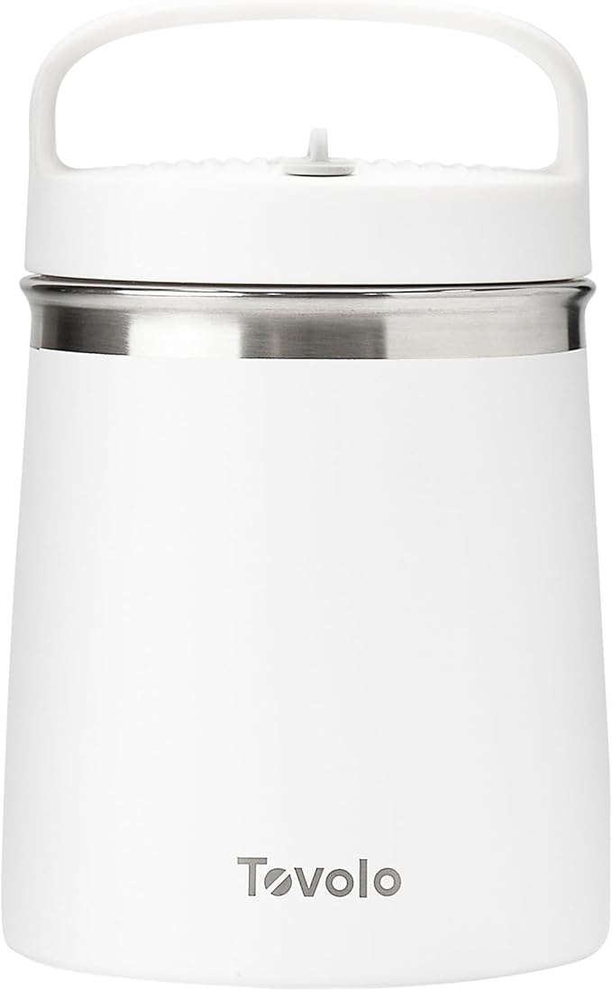 Tovolo 2 Quart Stainless Steel Traveler, Double-Wall Vacuum-Insulated Food Container, 2 Qt. Food Storage & Ice Cream Container, Easy-Carry Handle, Travel Mug for Hot Food & Cold Ice Cream, White