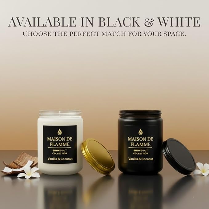 Vanilla & Coconut Odor-Eliminating Scented Candle (White Jar, 200g/7oz) | Long-Lasting Premium Soy Wax Candle for Smoke, Kitchen & Pet Odors