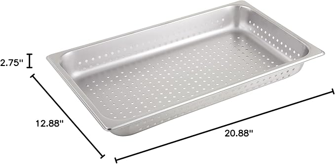 Winco Full Size 2.5" Deep Metal Food Pan/Steam Table Pan, Perforated, 22 Gauge