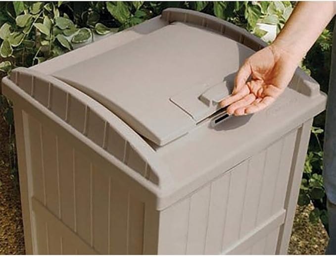 Suncast 33 Gallon Trash Hideaway Easy Assembly Durable Plastic Garbage Container with Wood Look Design, 1 Beige and Brown (2 Pack)
