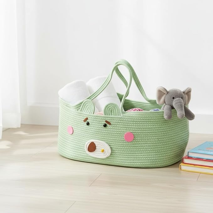 Stylish Foldable Storage Basket with Handles, Natural Woven Cotton Rope Bin for Nursery Organization, Living Room, Travel, and Pet Co-Sleeper 27.56 Ć 15.75in