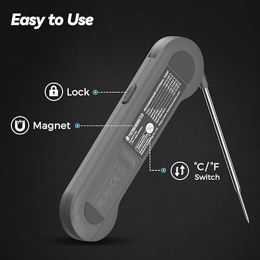 0.5 Sec Instant Read Meat Thermometer Digital with ±0.5℉ Precision, Food Thermometer for Cooking Kitchen Gadgets, Oven Grill Candy BBQ Essentials Accessories, Gifts for Him Dad Men Birthday, Grey