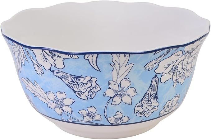 222 Fifth 12-Piece Porcelain Dinnerware Set for 4, White & Light Blue Plates and Bowls Set, Glossy Ceramic Dish Set with Ornate Floral Design, Kitchen Tableware, Microwave & Dishwasher Safe, Cleremont