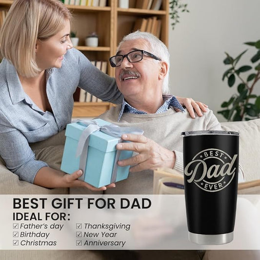 SANDJEST Best Dad Ever Tumbler with Lid - 20oz Insulated Stainless Steel Cup- Coffee Mug for Sport Travel Office, Gift for Father’s Day Birthday