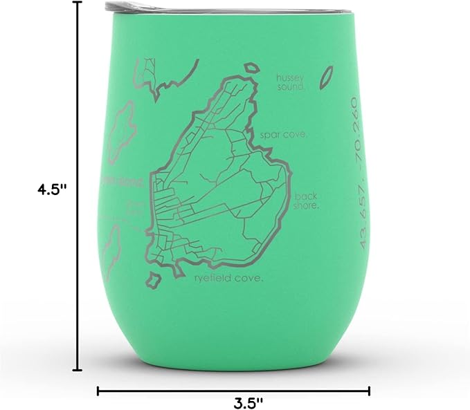 Well Told Engraved Portland Maine Map Insulated Wine Tumbler, Etched Stainless Steel Cup (12 oz, Sunday Green) City Map Insulated Tumbler, Custom Insulated Tumbler, Outdoor Drinkware